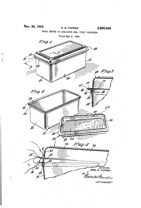 Tupperware plastic airtight containers [Photo provided = Google patents] 