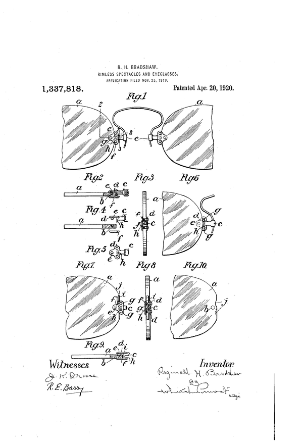 Bradshaw Reginald Henrys patent of glasses [Photo provided : Google patents]