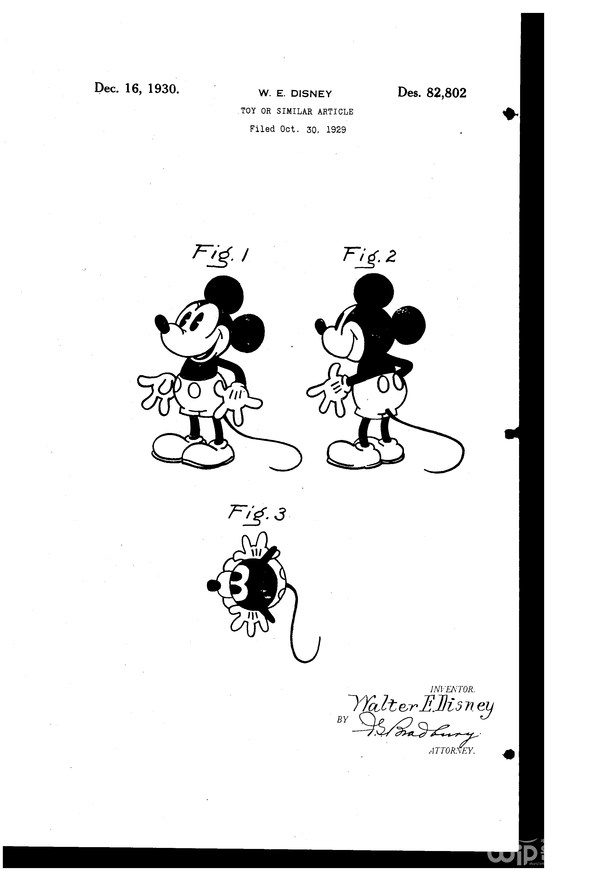 Patent of Mickey Mouse design [Photo provided = Google patents] 