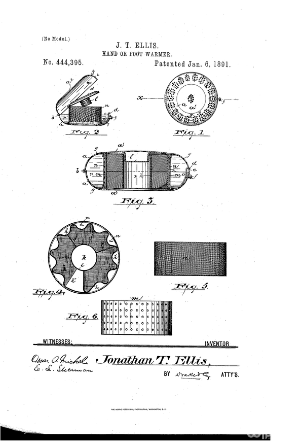 First patent of hand warmer [Photo Provided : Google patents] 