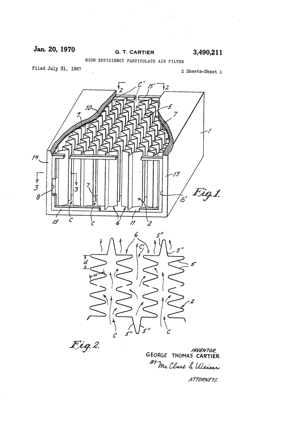 George T Carties HEPA filter  patent [Photo provided : Google patents]